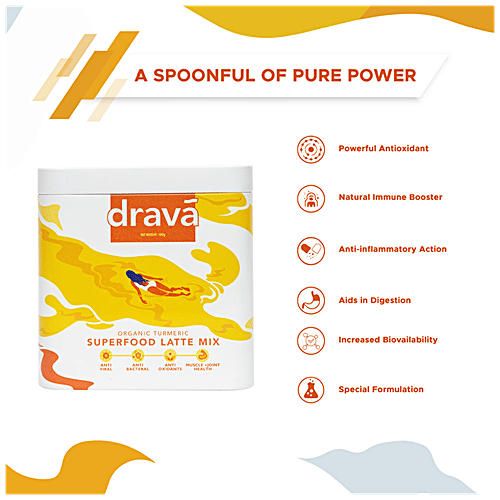 Drava Superfood Latte Mix - Organic Turmeric, 100 g Tin 