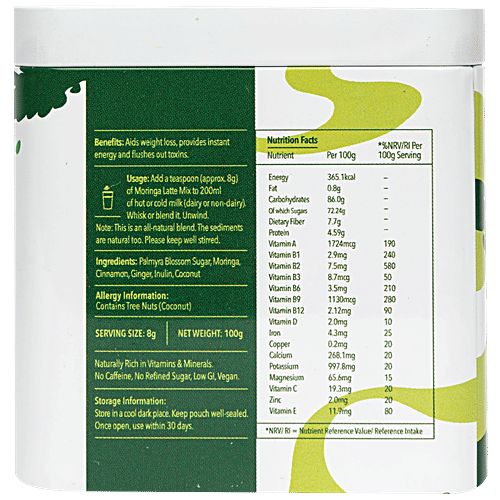 Drava Superfood Latte Mix - Organic Moringa and Coconut, 100 g Tin 
