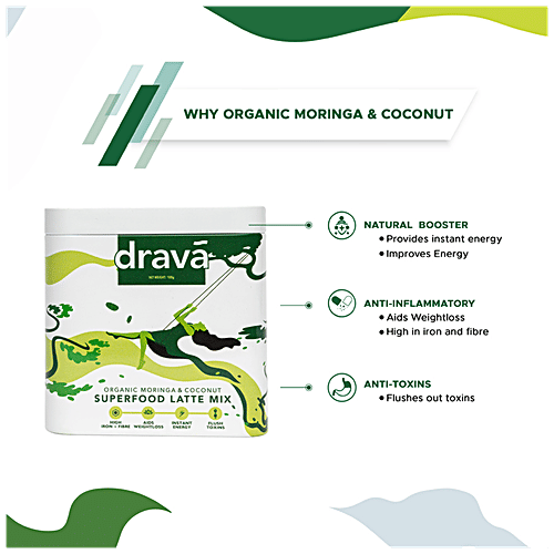 Drava Superfood Latte Mix - Organic Moringa and Coconut, 100 g Tin 