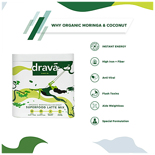 Drava Superfood Latte Mix - Organic Moringa and Coconut, 100 g Tin 