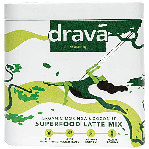 Drava Superfood Latte Mix - Organic Moringa and Coconut, 100 g Tin 