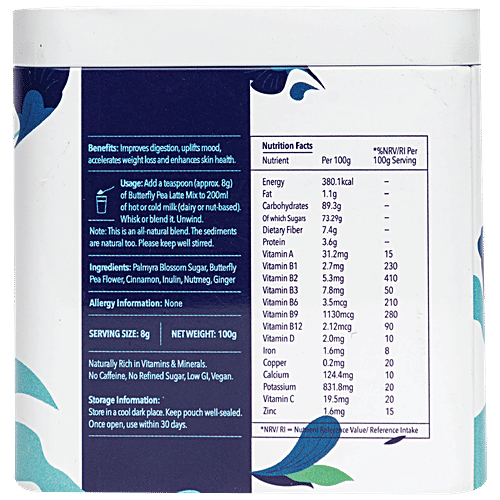 Drava Superfood Latte Mix - Organic Butterfly Pea, 100 g Tin 