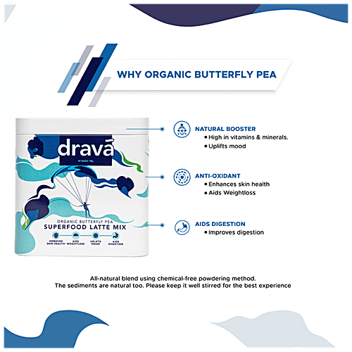 Drava Superfood Latte Mix - Organic Butterfly Pea, 100 g Tin 
