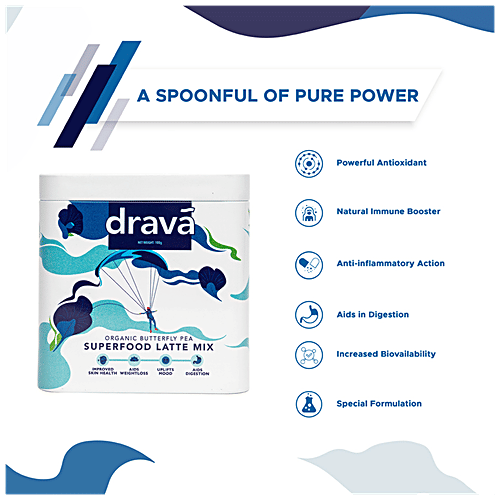 Drava Superfood Latte Mix - Organic Butterfly Pea, 100 g Tin 