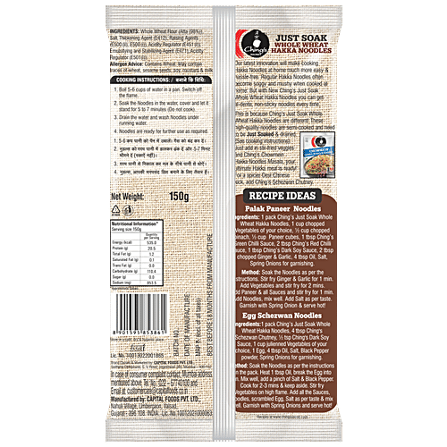 Ching'S Secret Just Soak - Whole Wheat Veg Hakka Noodles, 150 g Pouch 