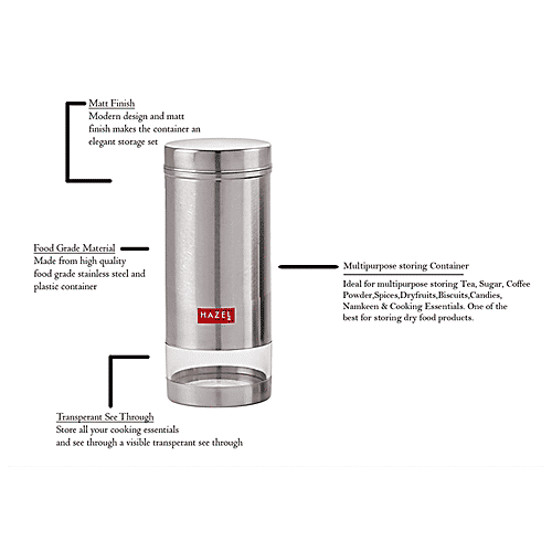 Hazel Stainless Steel Transparent See Through Container - Silver, 950 ml (Set of 2) 