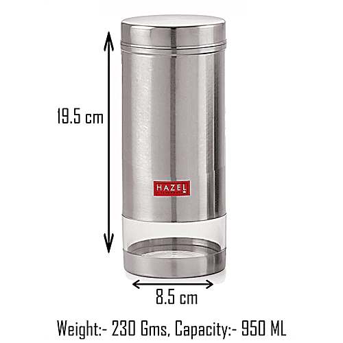 Hazel Stainless Steel Transparent See Through Container - Silver, 950 ml (Set of 2) 