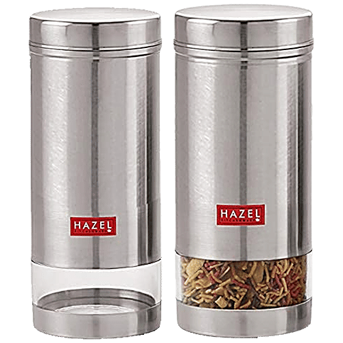 Hazel Stainless Steel Transparent See Through Container - Silver, 950 ml (Set of 2) 