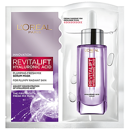 Loreal Paris Revitalift Hyaluronic Acid - Fresh Mix Serum Sheet Mask, 33 g (Pack of 5)