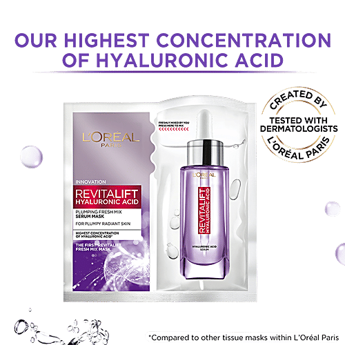 Loreal Paris Revitalift Hyaluronic Acid - Fresh Mix Serum Sheet Mask, 33 g Pouch