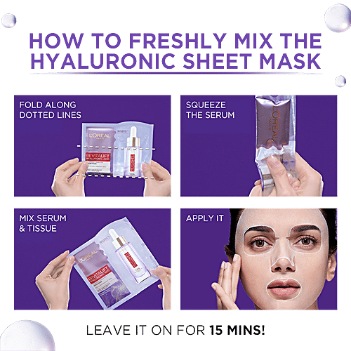 Loreal Paris Revitalift Hyaluronic Acid - Fresh Mix Serum Sheet Mask, 33 g Pouch