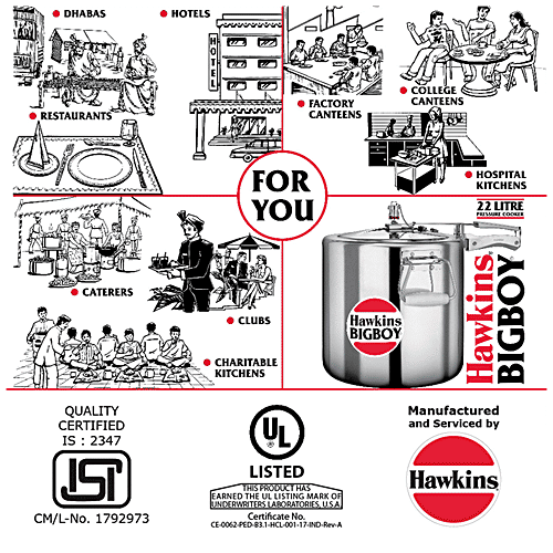 Hawkins Aluminium Pressure Cooker - Bakelite Handle, Silver, Bigboy, 22 L  