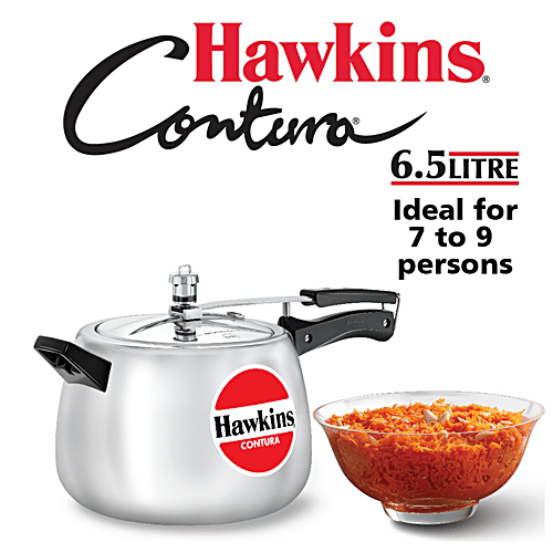 Hawkins Contura Aluminium Inner Lid Pressure Cooker - With Handle, Silver, HC65, 6.5 L  