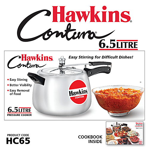 Hawkins Contura Aluminium Inner Lid Pressure Cooker - With Handle, Silver, HC65, 6.5 L  