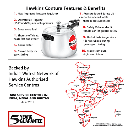 Hawkins Contura Aluminium Inner Lid Pressure Cooker - With Handle, Silver, HC65, 6.5 L  