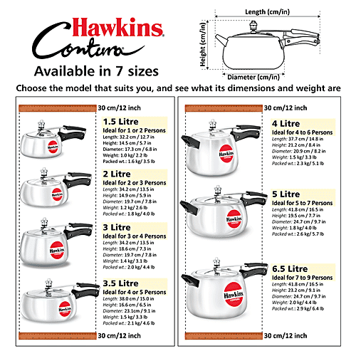 Hawkins Contura Aluminium Inner Lid Pressure Cooker - With Handle, Silver, HC65, 6.5 L  