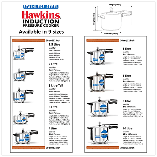 Hawkins Stainless Steel  Induction Compatible Pressure Cooker - Silver, HSS10, 10 L  