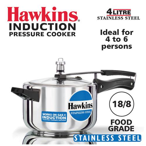 Hawkins Stainless Steel Inner Lid Pressure Cooker - Induction Base, With Handle, Silver, HSS40, 4 l  