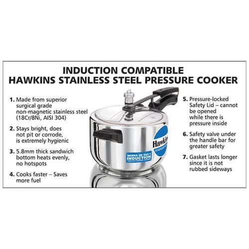 Hawkins Stainless Steel Inner Lid Pressure Cooker - Induction Base, With Handle, Silver, HSS40, 4 l  