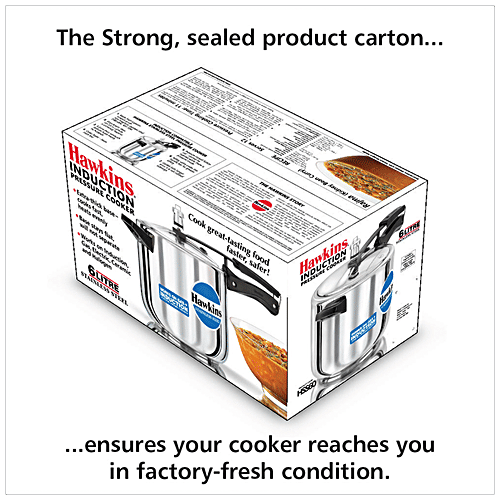 Hawkins Stainless Steel Inner Lid Pressure Cooker - Induction Base, With Handle, Silver, HSS60, 6 L