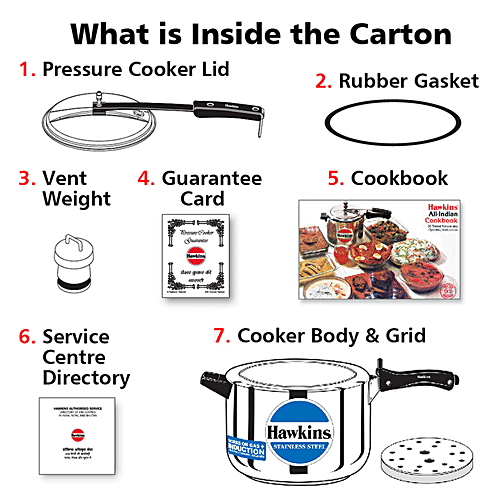 Hawkins Stainless Steel Inner Lid Pressure Cooker - Induction Base, With Handle, Silver, HSS80, 8 l  