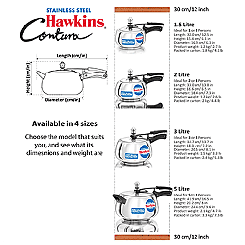 Hawkins Contura Stainless Steel Inner Lid Pressure Cooker - Induction Base, Silver, SSC15, 1.5 l  