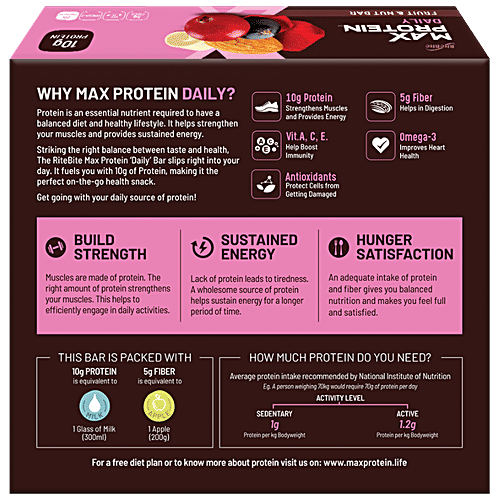 RiteBite Max Protein Daily Fruit & Nut Bar - With 10 g Protein, 50 g (Pack of 6) 
