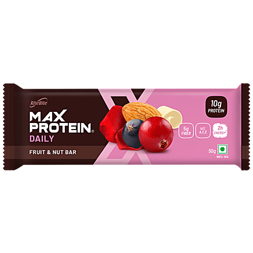 RiteBite Max Protein Daily Fruit & Nut Bar - With 10 g Protein, 50 g (Pack of 6) 
