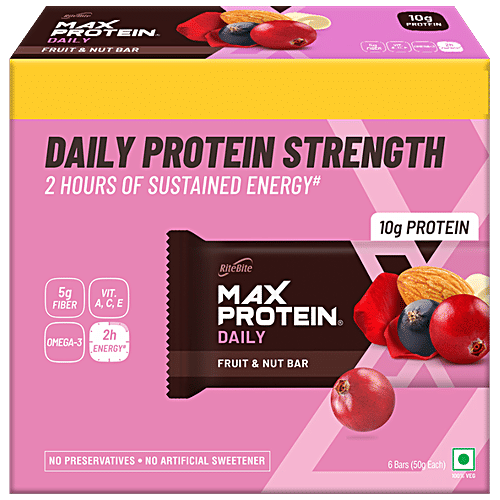 RiteBite Max Protein Daily Fruit & Nut Bar - With 10 g Protein, 50 g (Pack of 6) 