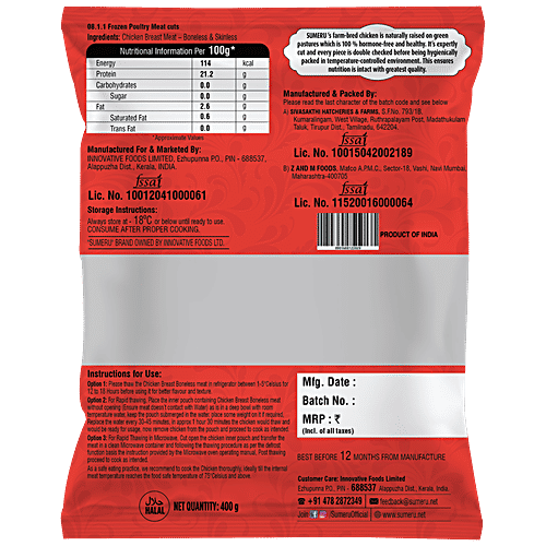 Sumeru Chicken Breast Boneless, 400 g Tray Pack 