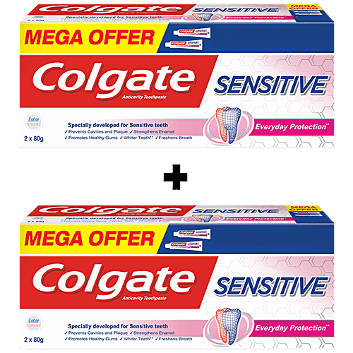 Colgate Sensitive Anticavity Toothpaste - Everyday Protection, 160 g (Pack of 2) 