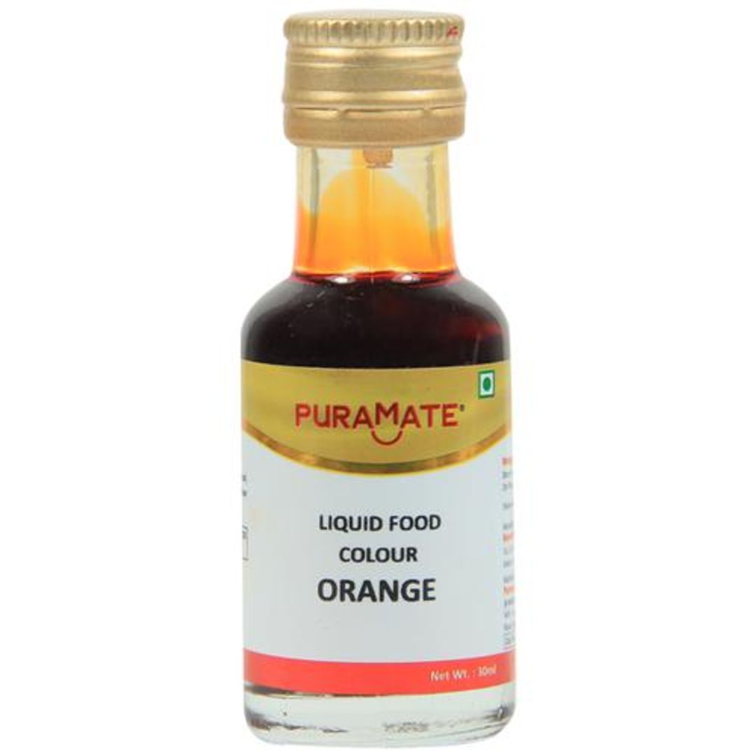 Puramate Liquid Food Colour - Orange, 30 ml bottle