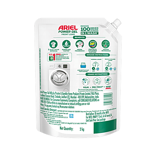 Ariel Power Gel Top Load & Semi Auto Liquid Detergent, 2 kg  Removes 100 Stains in 1 Wash