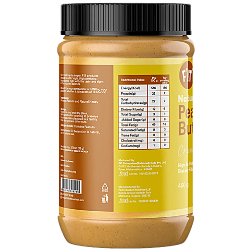 Fit Natural Honey Peanut Butter Crunchy, 460 g