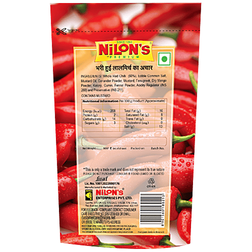 Nilon's Red Chilli Pickle - Stuffed, 140 g Pouch