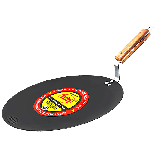 Trm Classic HOT Roll Traditional Pure Iron Concave/Chapati Tawa - With Wooden Handle, 30 cm, 1 pc
