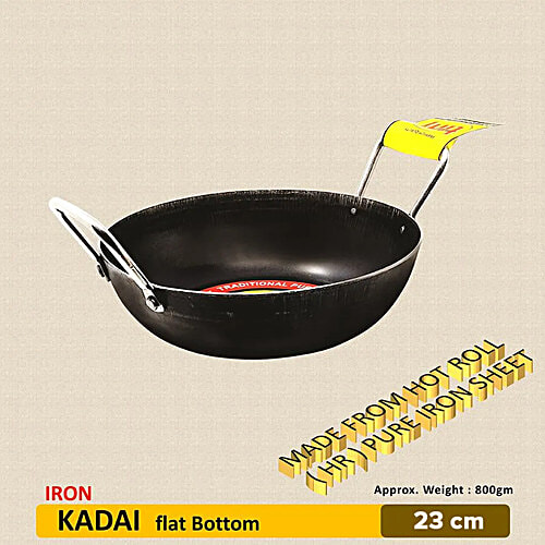 Buy Trm Pure Iron Kadai Flat Bottom, 23cm, with Handle Online at Best