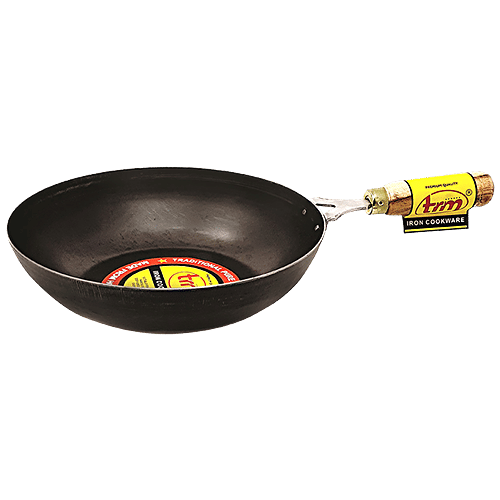 Buy Trm Traditional Pure Iron Kadai Cum Flat Bottom Fry Pan 9 Inch