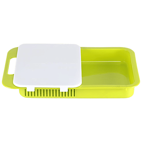 Joyo Chop N Store Shopping Board - With Tray & Strainer, Tough Durable, Green, 1 pc
