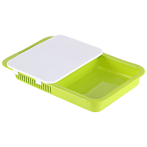 Joyo Chop N Store Shopping Board - With Tray & Strainer, Tough Durable, Green, 1 pc