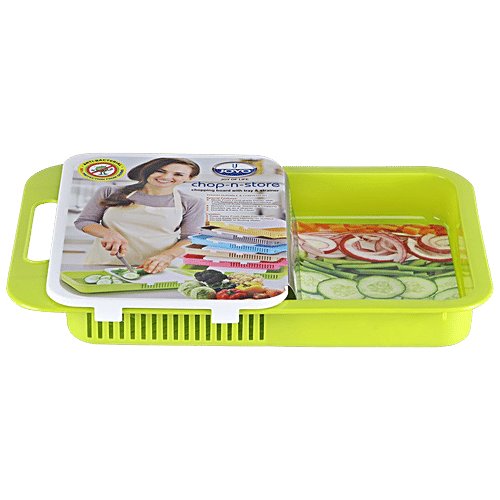 Joyo Chop N Store Shopping Board - With Tray & Strainer, Tough Durable, Green, 1 pc