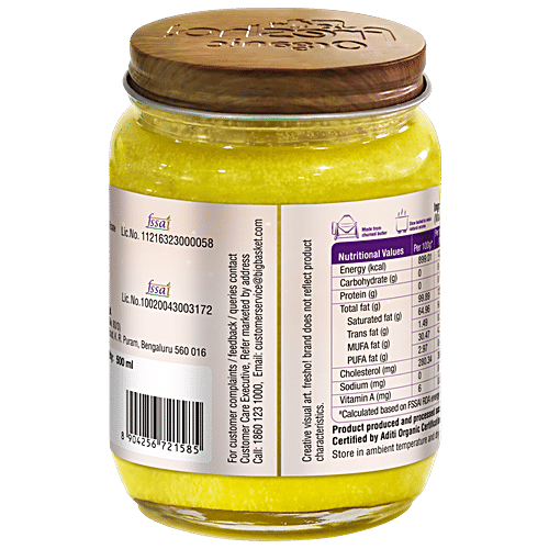fresho! Organic A2 Desi Cow Ghee, Rich Aroma, Traditional Bilona Method, 500 ml  
