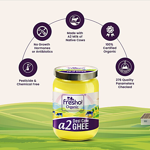 fresho! Organic A2 Desi Cow Ghee, Rich Aroma, Traditional Bilona Method, 500 ml  