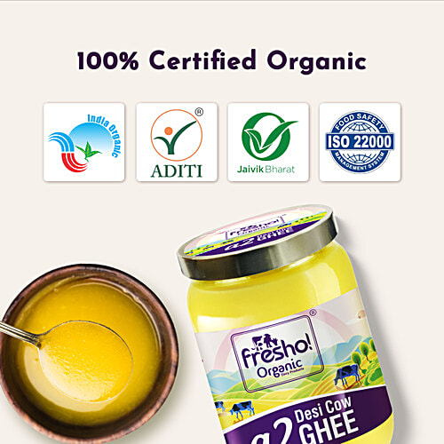 fresho! Organic A2 Desi Cow Ghee, Rich Aroma, Traditional Bilona Method, 500 ml  