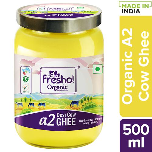 fresho! Organic A2 Desi Cow Ghee, Rich Aroma, Traditional Bilona Method, 500 ml  
