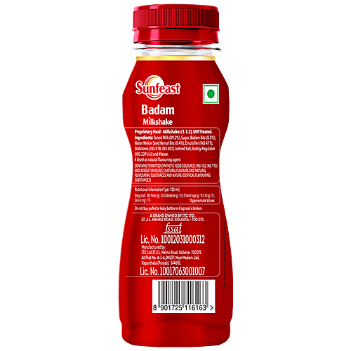 Sunfeast Badam Milkshake With Real Almond Bits, 180 ml Bottle Thick & Creamy Almond Milkshake, Enriched With Calcium & Protein, No Added Preservatives