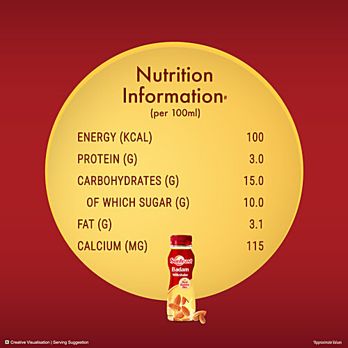 Sunfeast Badam Milkshake With Real Almond Bits, 180 ml Bottle Thick & Creamy Almond Milkshake, Enriched With Calcium & Protein, No Added Preservatives
