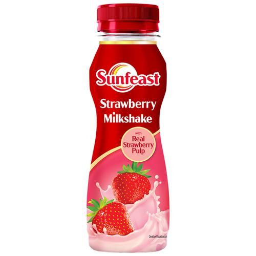 Sunfeast Strawberry Milkshake - Thick & Creamy, With Real Strawberry Pulp, 180 ml Bottle 