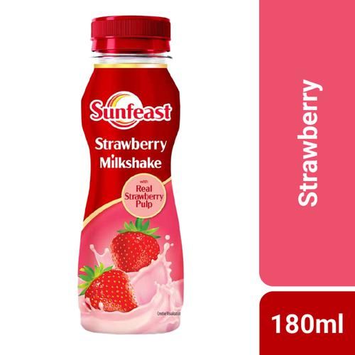 Sunfeast Strawberry Milkshake - Thick & Creamy, With Real Strawberry Pulp, 180 ml Bottle 
