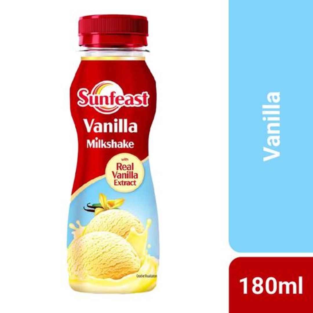 Sunfeast Vanilla Milkshake - Smooth & Creamy, With Real Vanilla Extracts, 180 ml Bottle